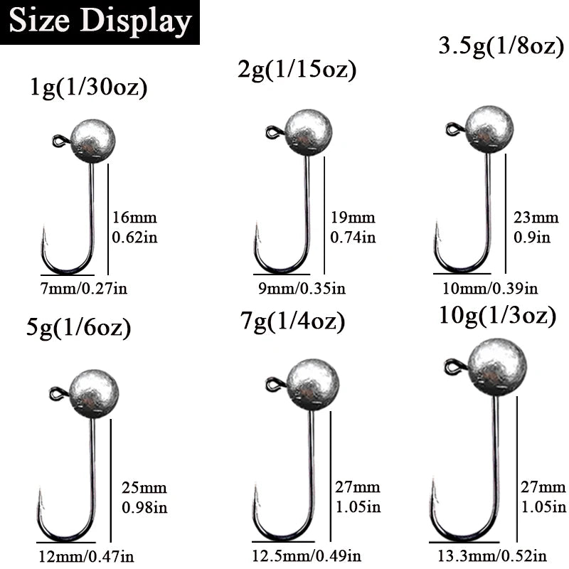 10pcs/lot Jig Head Fishing Hook 1g 2g 3.5g 5g 7g 10g Round Ball Jig Head Fishhook Soft Worm Fishing Accessories