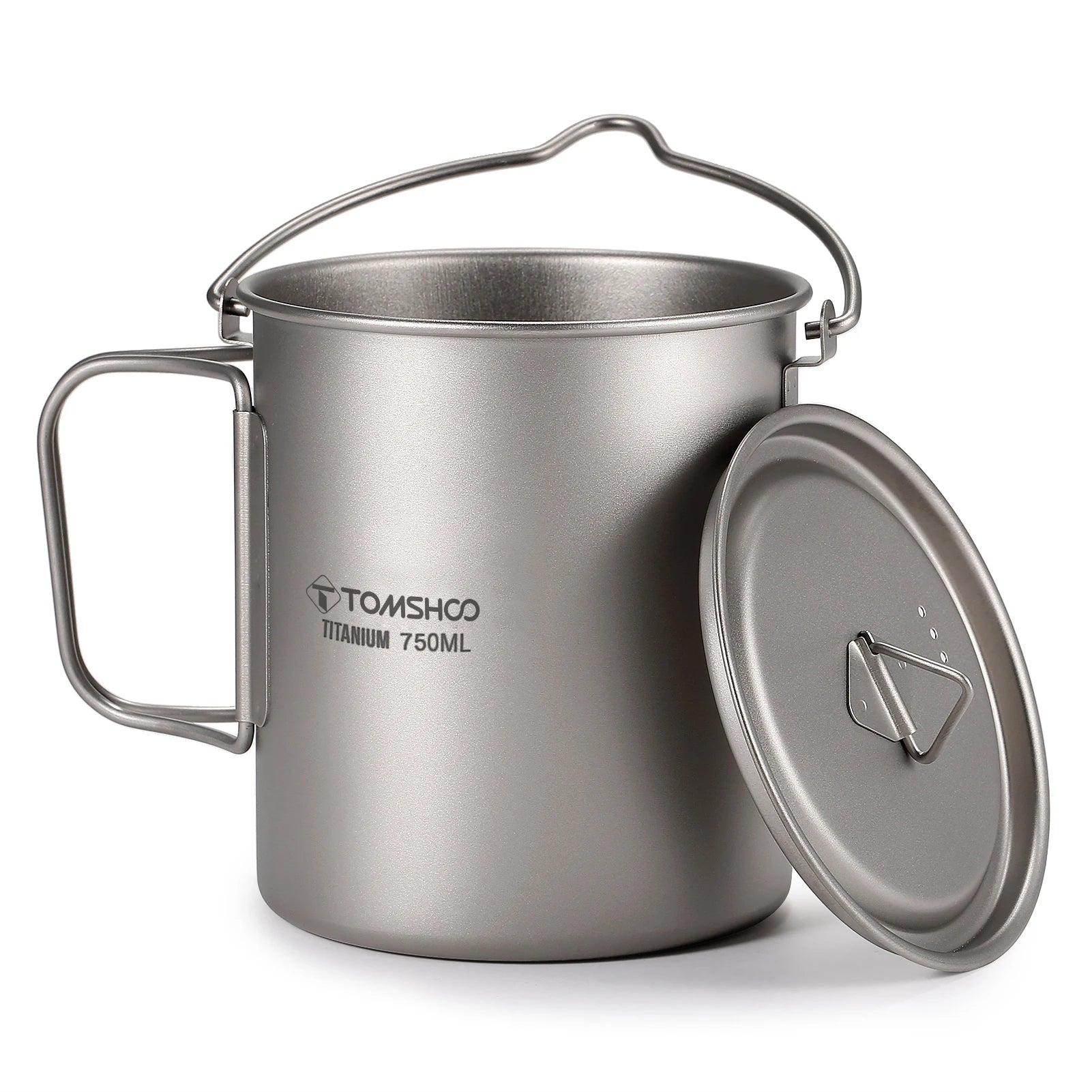 TOMSHOO Ultralight 750ml Titanium Pot Portable Titanium Water Mug Cup with Lid and Foldable Handle Outdoor Camping Cooking