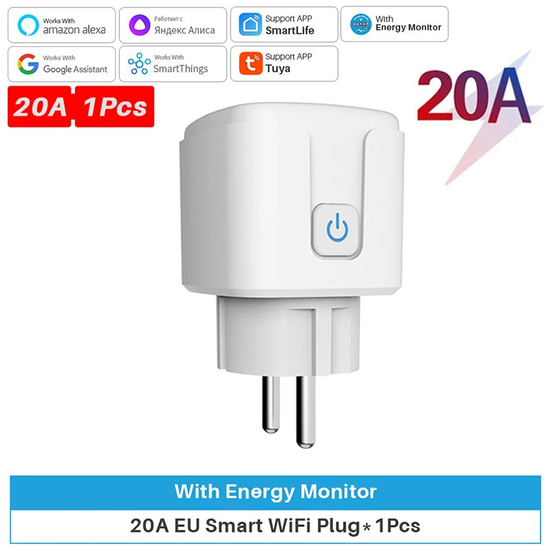 TUYA Smart Plug WiFi Socket EU 20A Power Monitor Timing Function Voice Control Work With Alexa Google Home Smart Life