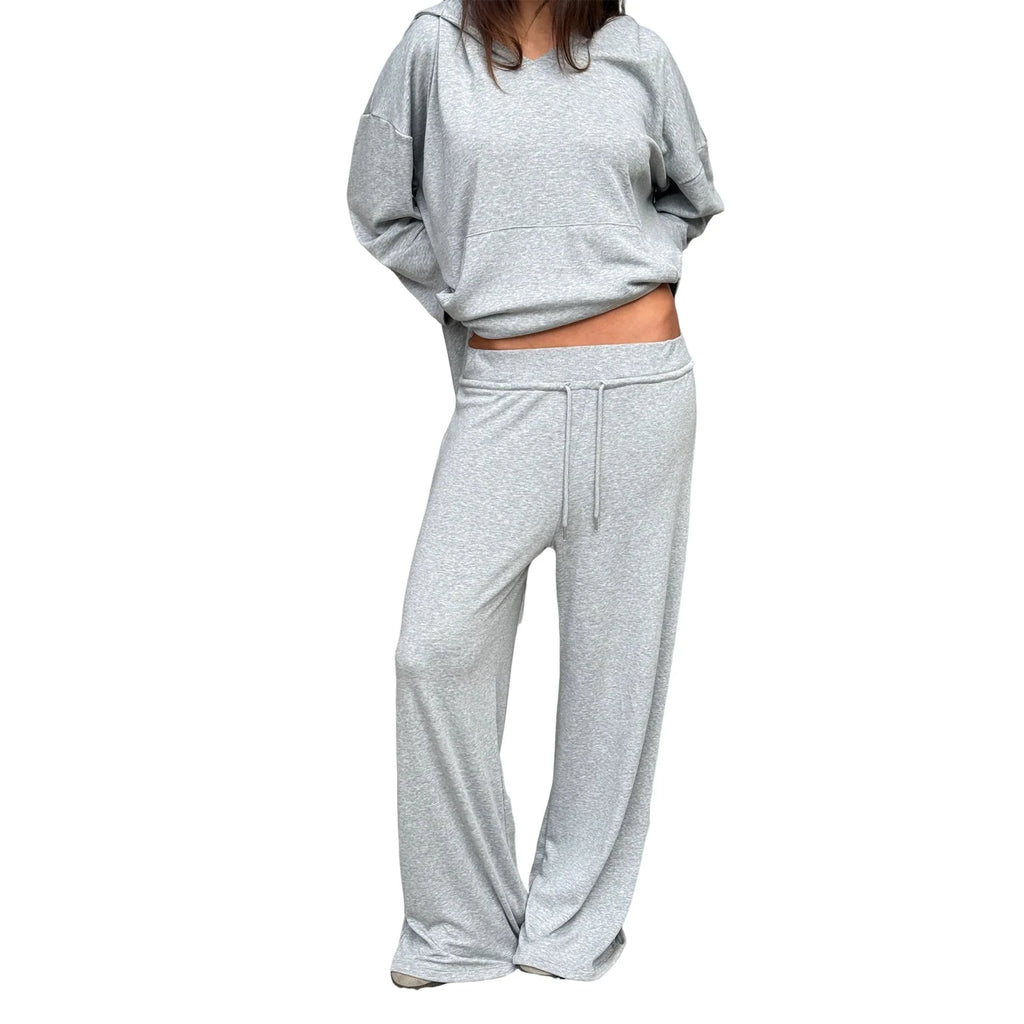 Women Autumn Vintage Two Piece Outfits Pants Sets Long Sleeve Hoodie Sweatshirts and Pants Solid Activewear Set with Pockets