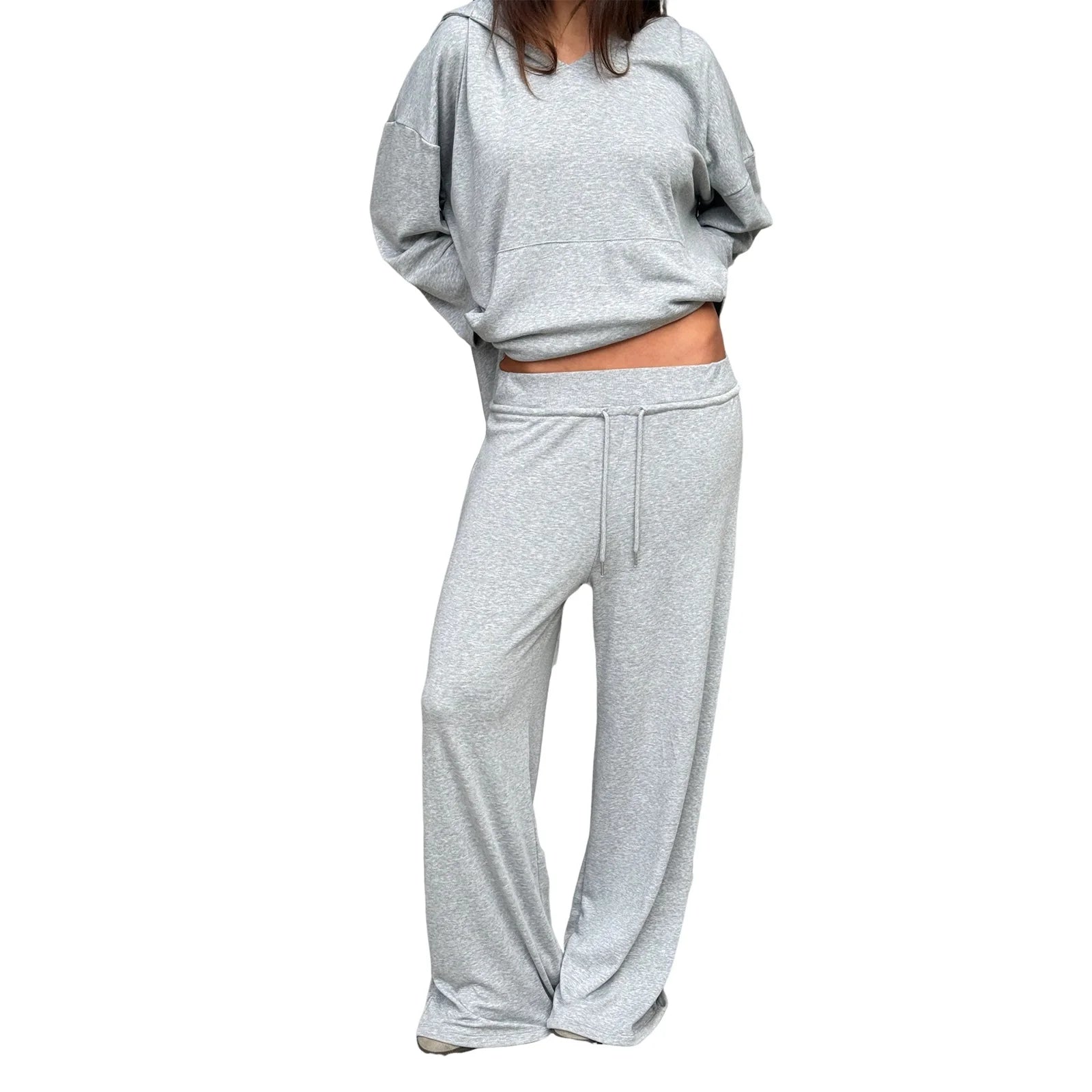 Women Autumn Vintage Two Piece Outfits Pants Sets Long Sleeve Hoodie Sweatshirts and Pants Solid Activewear Set with Pockets