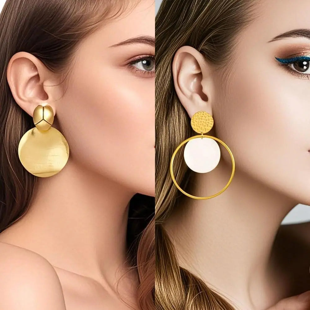 11 Pairs Boho Big Disc Drop Earrings 14K Gold Dangle Earring Round Hammered Statement Earrings For Women Drop Summer Earring