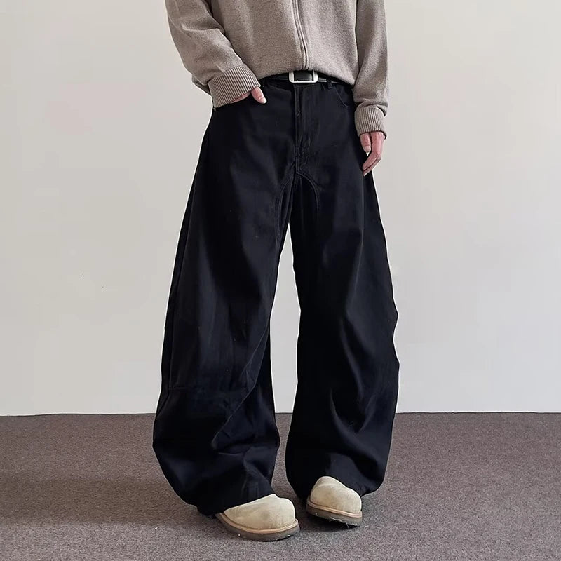 PFNW American Wide-Leg Jeans High Street Versatile Casual Long Men's Pants Solid Color Male Trousers Loose