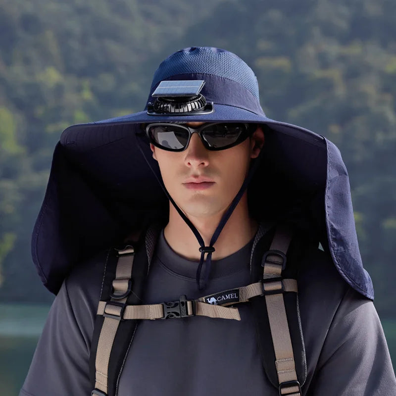 Summer Solar Fan Sun Hat For Men Women Shawl Neck Protection Fisherman Hat Outdoor Fishing Travel Visor Large Brim Bucket Hat