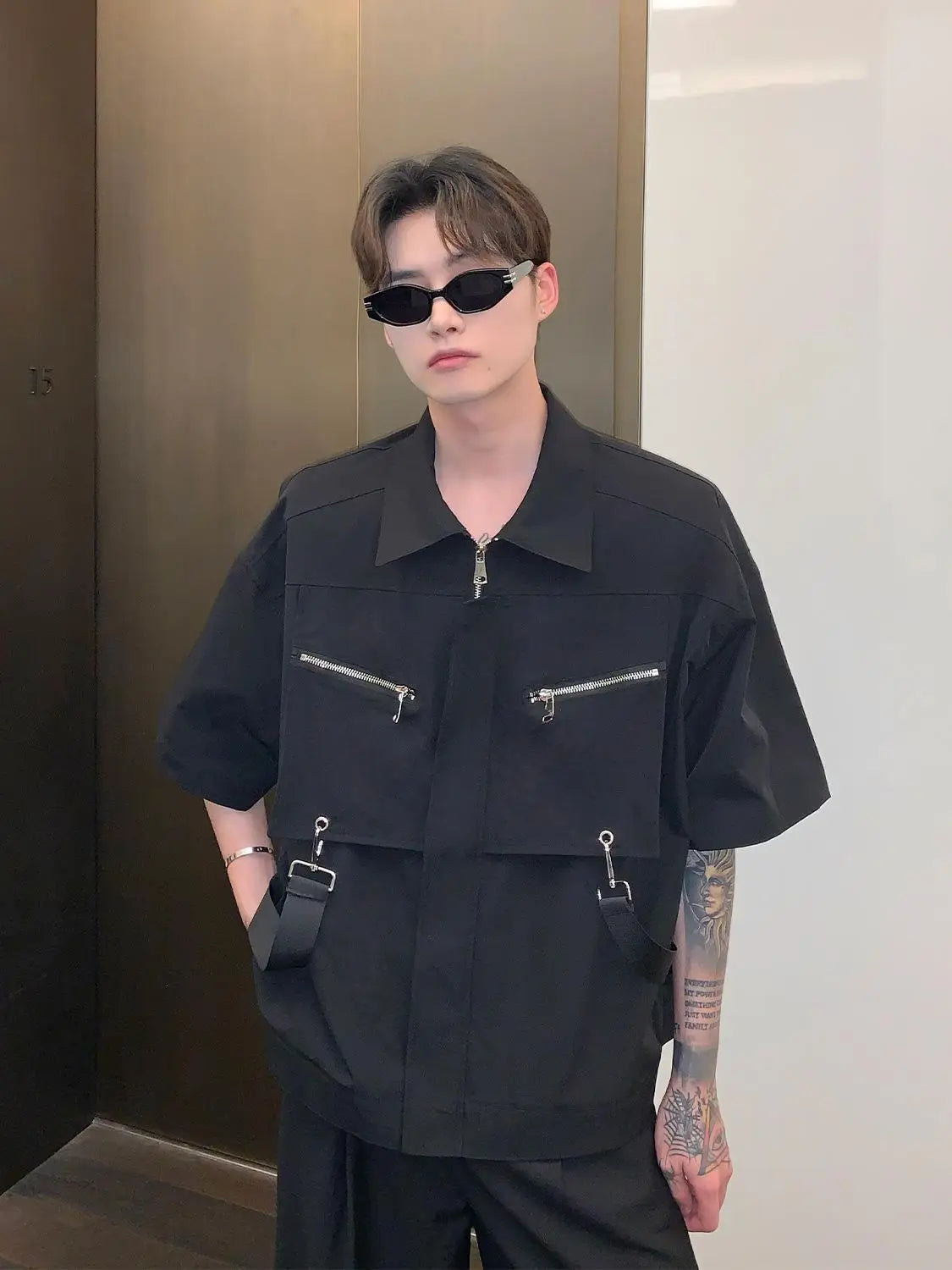 2025 fashion zipper casual short sleeved shirt new loose pocket design sense shirt workwear simple breathable men's top