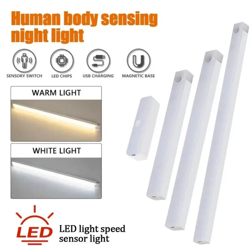 Motion Sensor Wireless LED Night Light TypeC Rechargeable Cabinet Wardrobe Lamp Backlight for Kitchen Staircase Bedroom Lighting