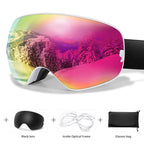 Ourdoor Sports Teen Men Women Ski Goggles-Anti-fog UV400 Eyewear, Christmas and New Year Gift, Free Black Lens and Optical Frame