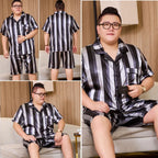 160kg 5XL Plus Size Satin Loose Loungewear Men Short Sleeve Ice Silk Pajama Button Down 2-Piece Pjs Set Sleepwear Home Clothes