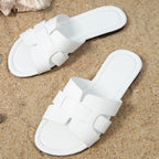 White flat slippers for women, open heel sandals, beach shoes, casual women's shoes, suitable for indoor and outdoor wear