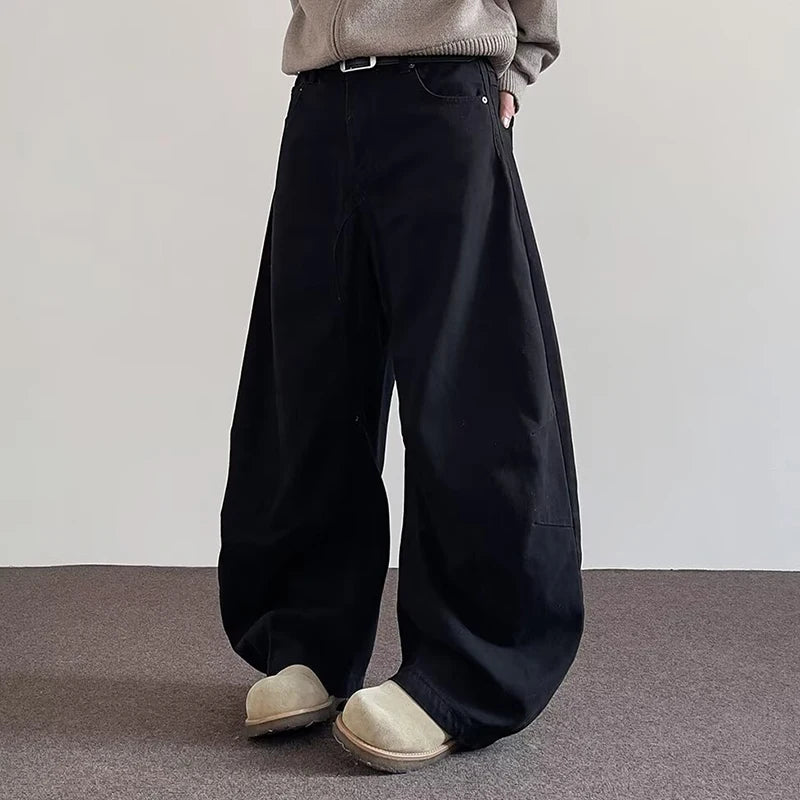 PFNW American Wide-Leg Jeans High Street Versatile Casual Long Men's Pants Solid Color Male Trousers Loose