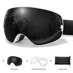 Ourdoor Sports Teen Men Women Ski Goggles-Anti-fog UV400 Eyewear, Christmas and New Year Gift, Free Black Lens and Optical Frame