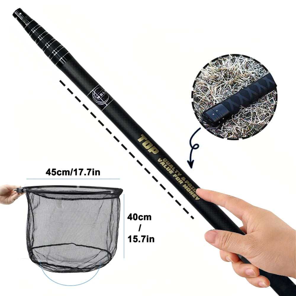 MBLN Brand,328cm/129inch Total Length,Ultralight Total 414g,Portable Landing Net,Carbon Net Handle,Aluminum Alloy net head