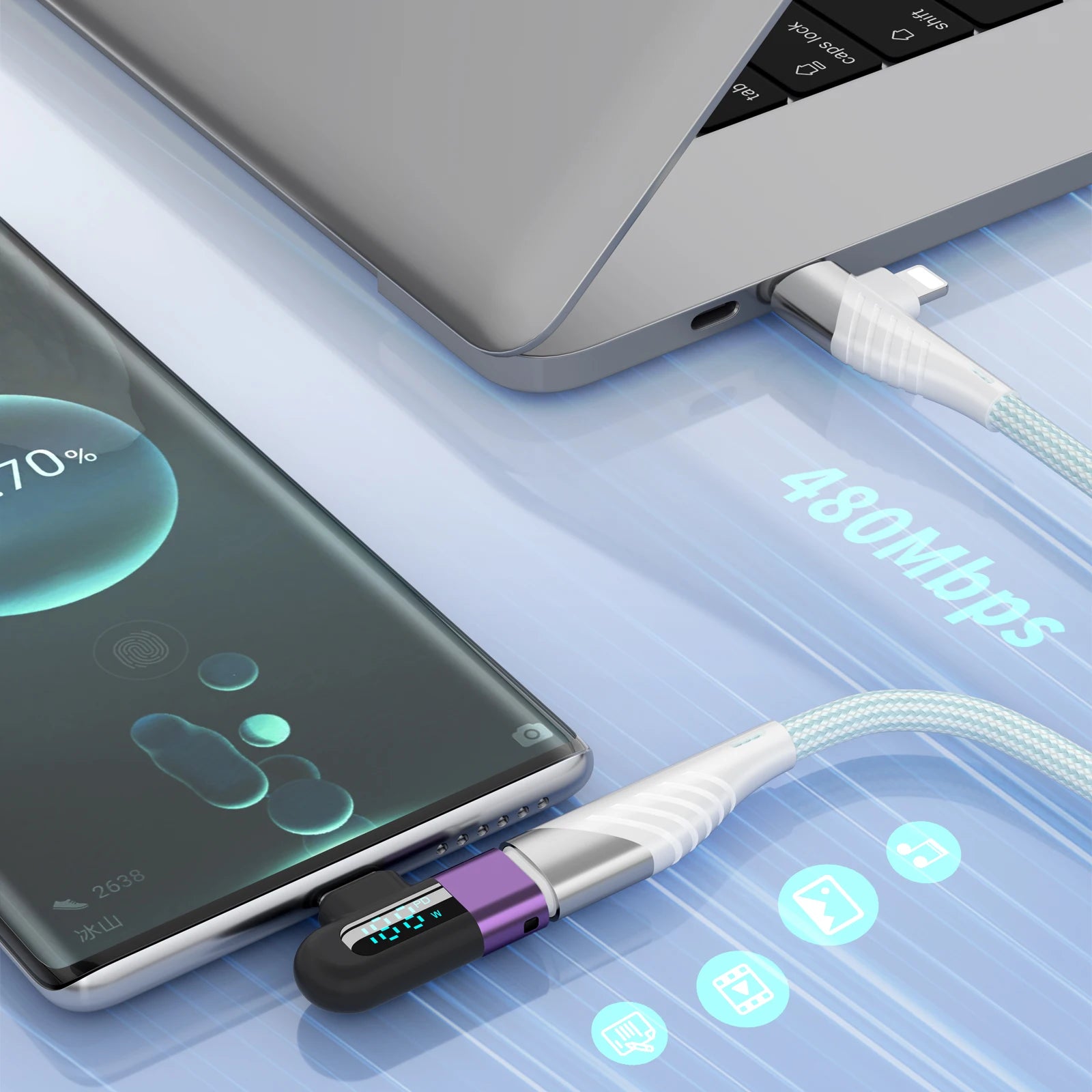 PD120W USB C Adapter OTG 90 Degree Elbow Diigital Display Type C To Type C Adapter for iPhone 16 15 Laptop Xiaomi Samsung