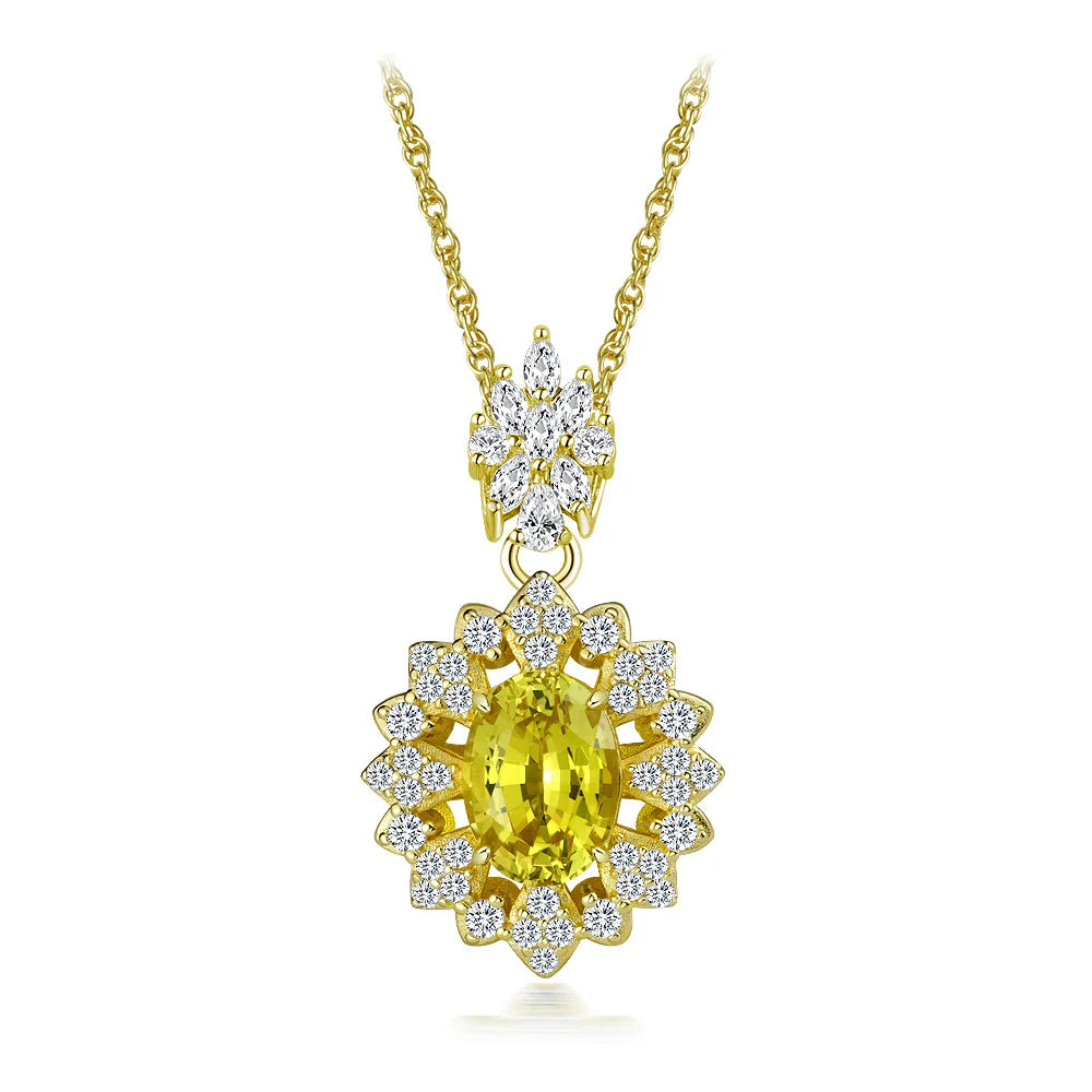 Elegant 4ct Oval Yellow Lab Sapphire Pendant Necklace with Sparkling CZ Accents Gold Tone Chain for Women Fine Jewelry Gift