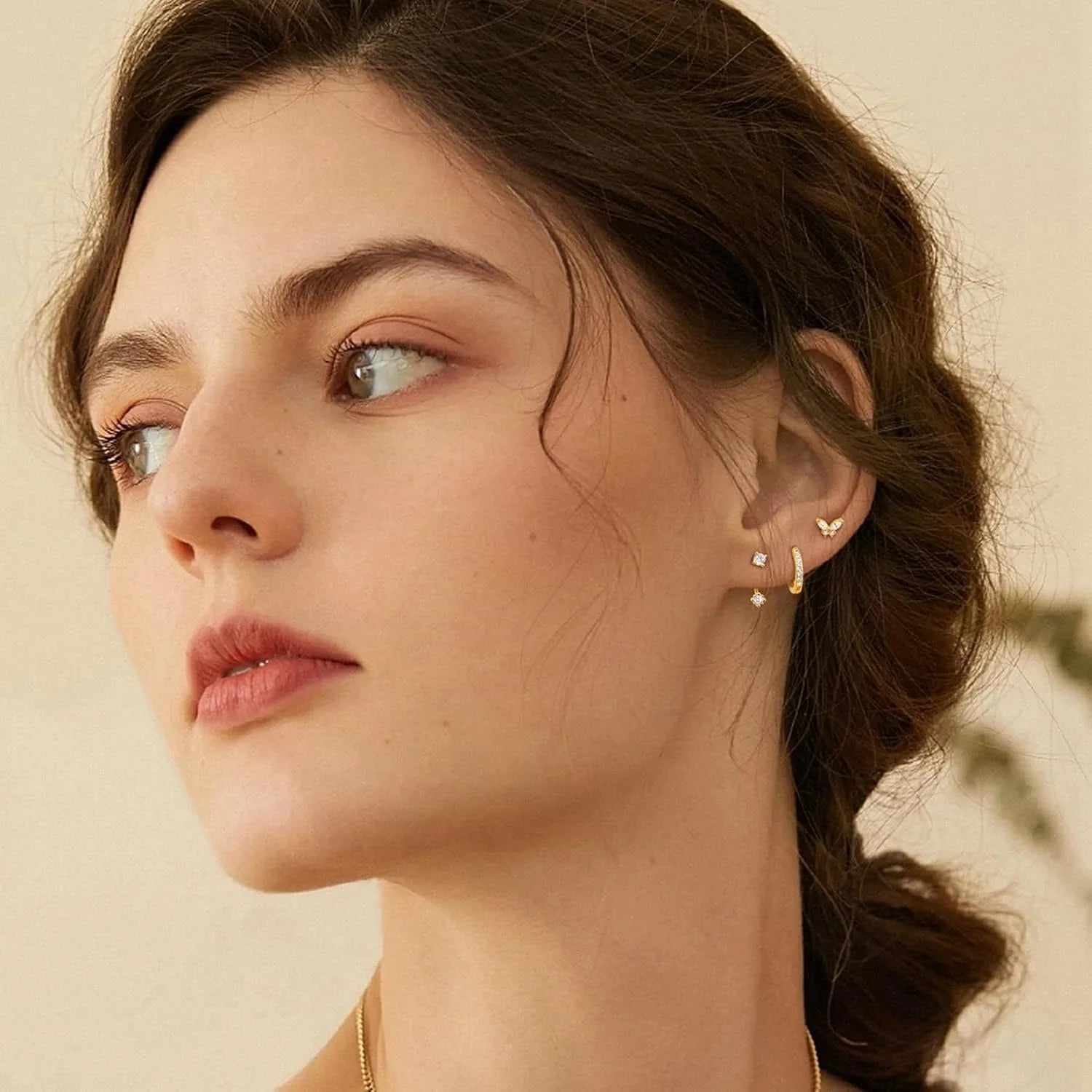 Florideco 4Pairs Dainty Earrings for Women Stud Hoops Surgical Steel Flat Back Studs Stacks Cartilage Set for Multiple Piercings