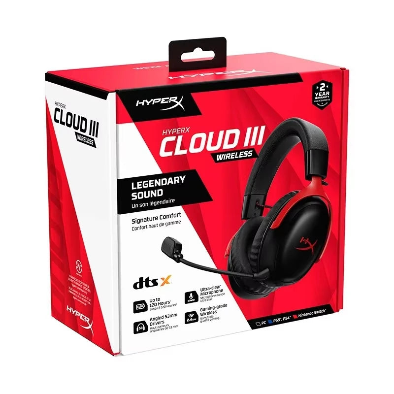 New ,HyperX Cloud III 3 Gaming Headset DTS Spatial Audio Signature Memory Foam Premium Leatherette 3.5mm USB Noise-Cancelling