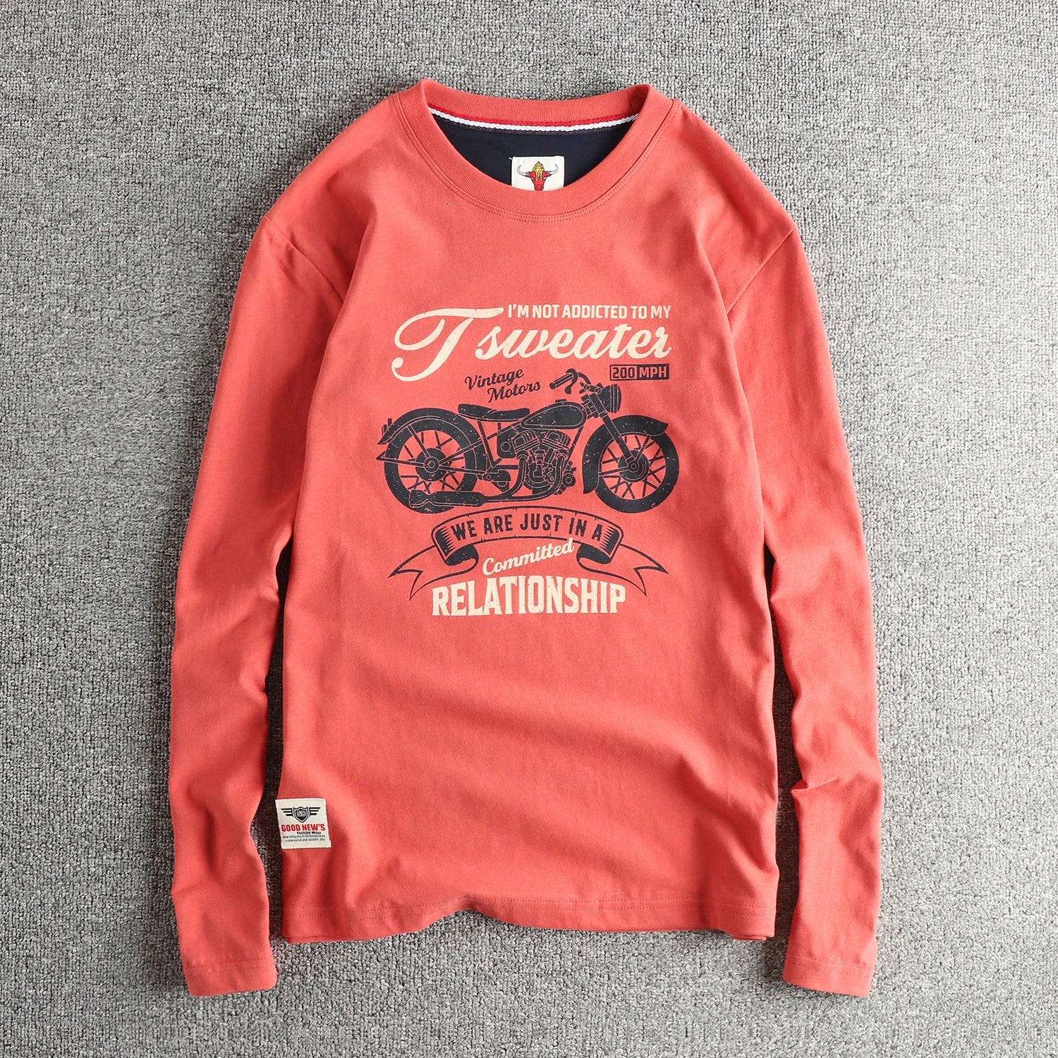 Autumn New American Retro Long-sleeved O-neck Trendy Printed Inner Cloth T-shirt Men's Fashion 100% Cotton Washed Casual Tops