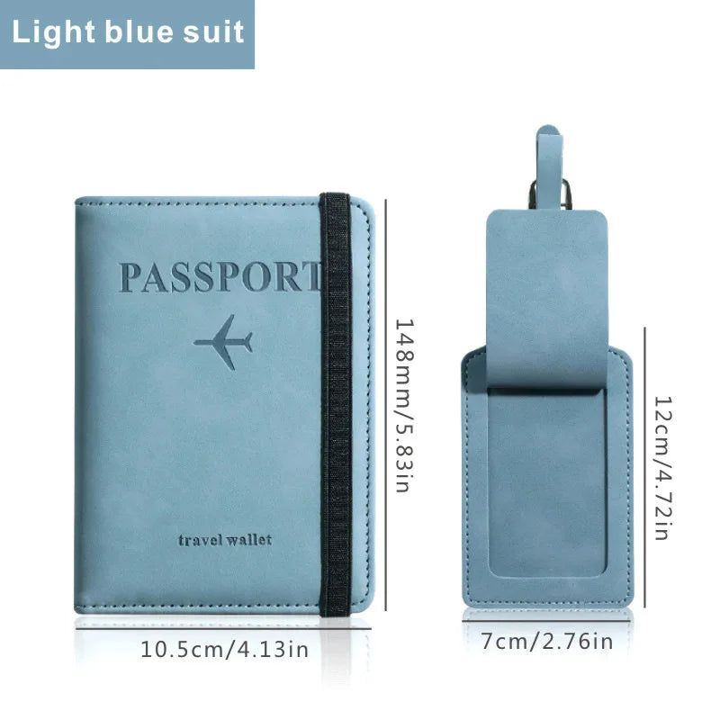 Anti-theft RFID Protection PU Leather Passport Holder Multifunctional Document Travel Wallet with Luggage Tag and Boarding Pass