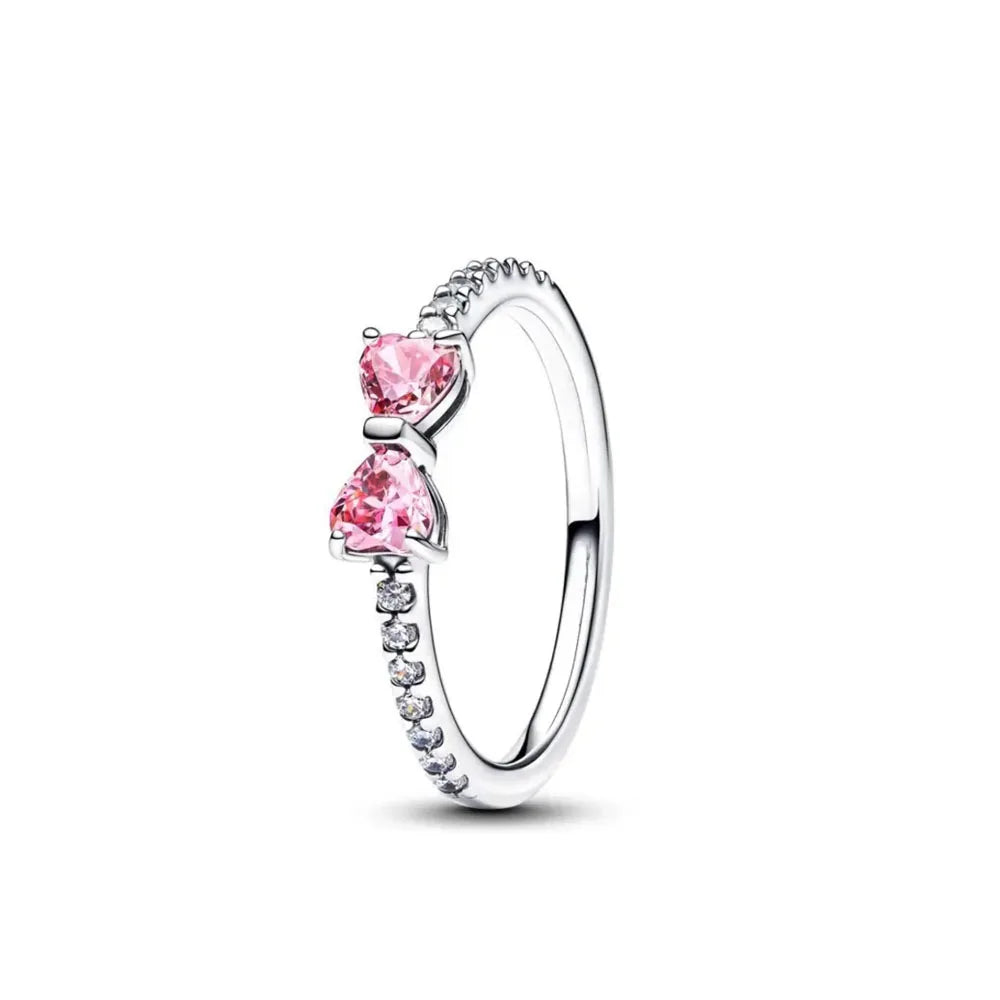 Valentine's Day Gift Red White Heart Stone 925 Sterling Silver Bow Elegance Ring For Women Jewelry Rings For Wedding Party