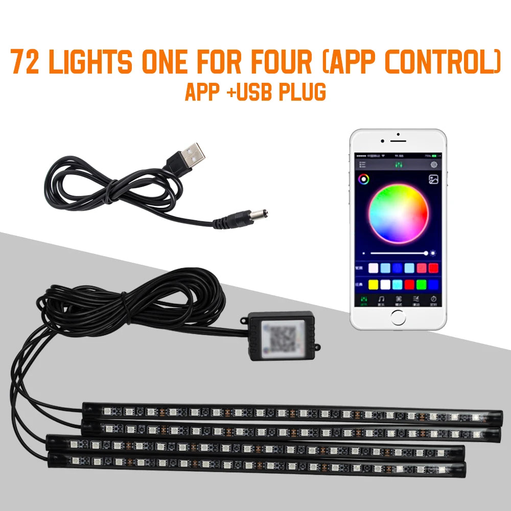RGB Automotive Atmosphere Decorative Lamp Led Interior Light Strip Car Foot Ambient Lights with USB Cigarette with Remote Voice