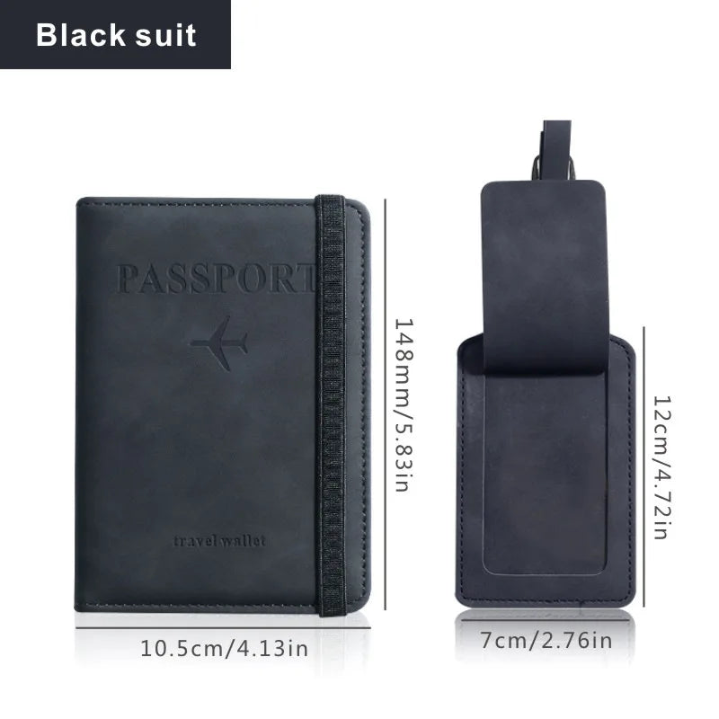 Anti-theft RFID Protection PU Leather Passport Holder Multifunctional Document Travel Wallet with Luggage Tag and Boarding Pass