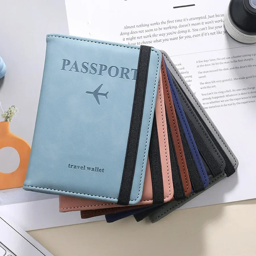 Anti-theft RFID Protection PU Leather Passport Holder Multifunctional Document Travel Wallet with Luggage Tag and Boarding Pass