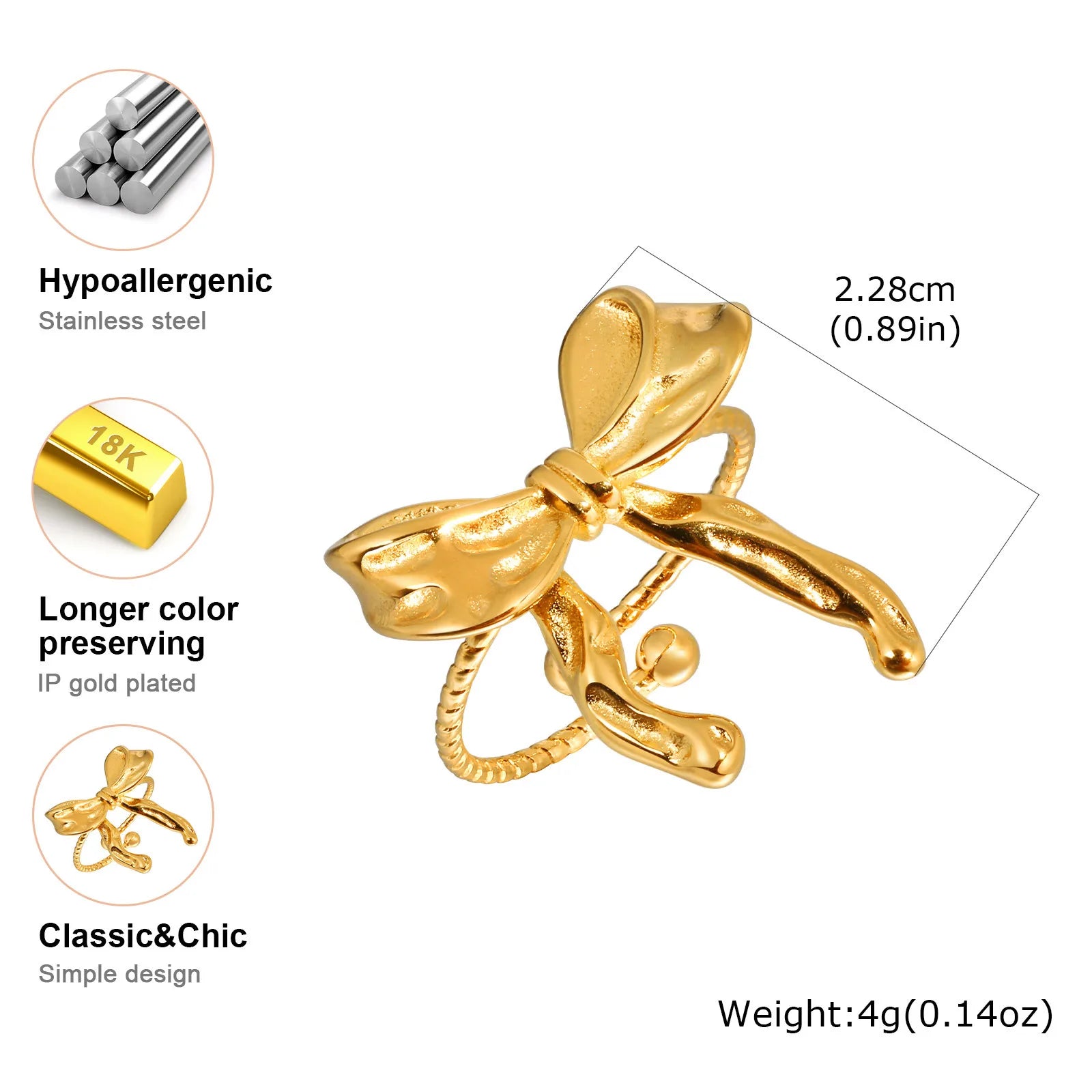 Vnox Sweet Bowknot Necklaces Finger Band Ear Jewelry, Gold Plated Simple Metal Knot Collar, Fashion Gift to Mom Girlfriend