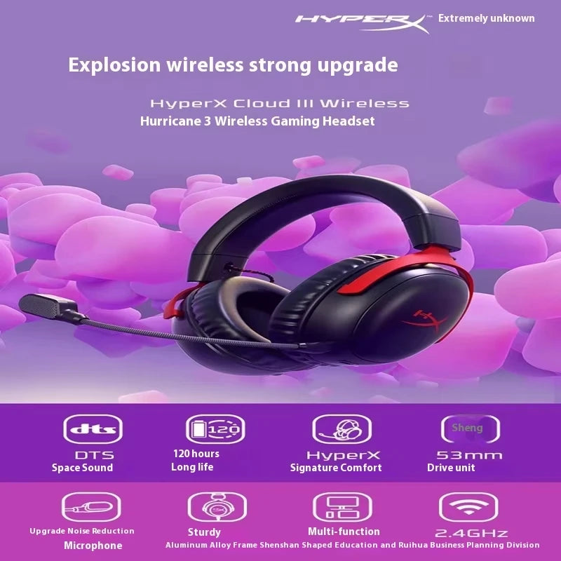 New ,HyperX Cloud III 3 Gaming Headset DTS Spatial Audio Signature Memory Foam Premium Leatherette 3.5mm USB Noise-Cancelling