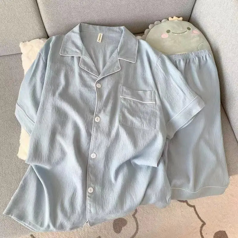 Men's Luxury New Pajama Set Solid Color Short Sleeve Lapel Top And Elastic Shorts Plus Size Pajamas Summer Loungewear Sleepwear