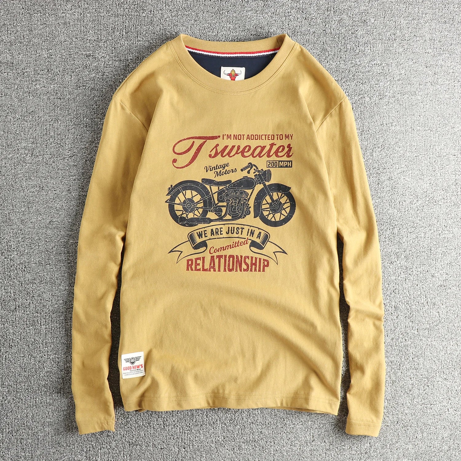Autumn New American Retro Long-sleeved O-neck Trendy Printed Inner Cloth T-shirt Men's Fashion 100% Cotton Washed Casual Tops