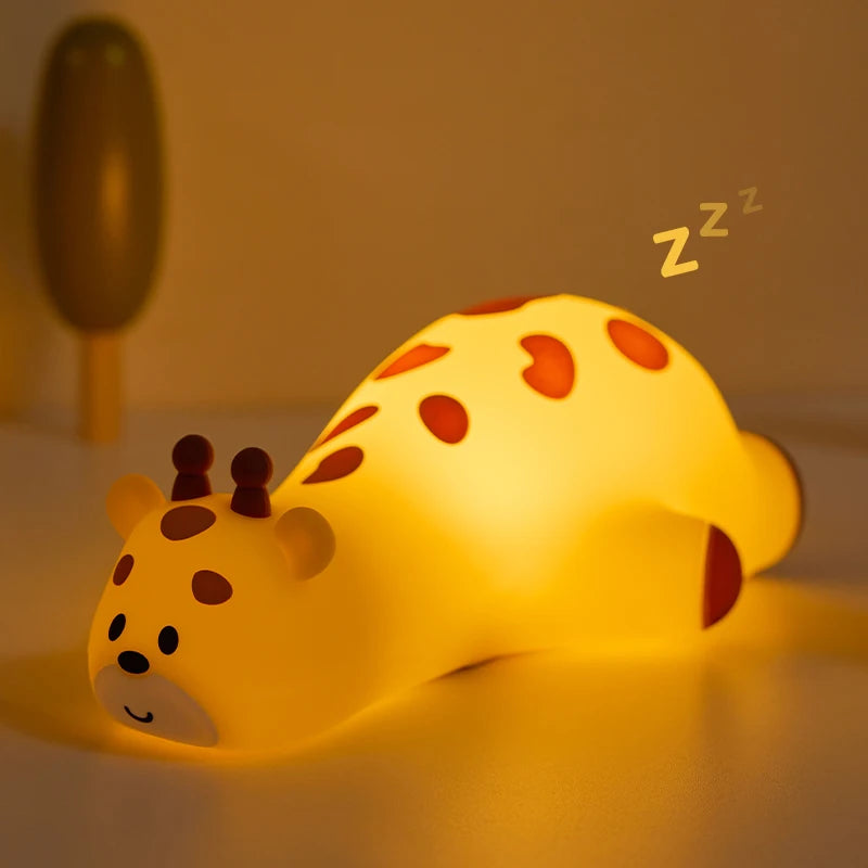 Giraffe Silicone Night Light Timer Sleep Pat Lamp USB Rechargeable Night Lamp for Children Kids Boys Gift Room Decor Cute Animal
