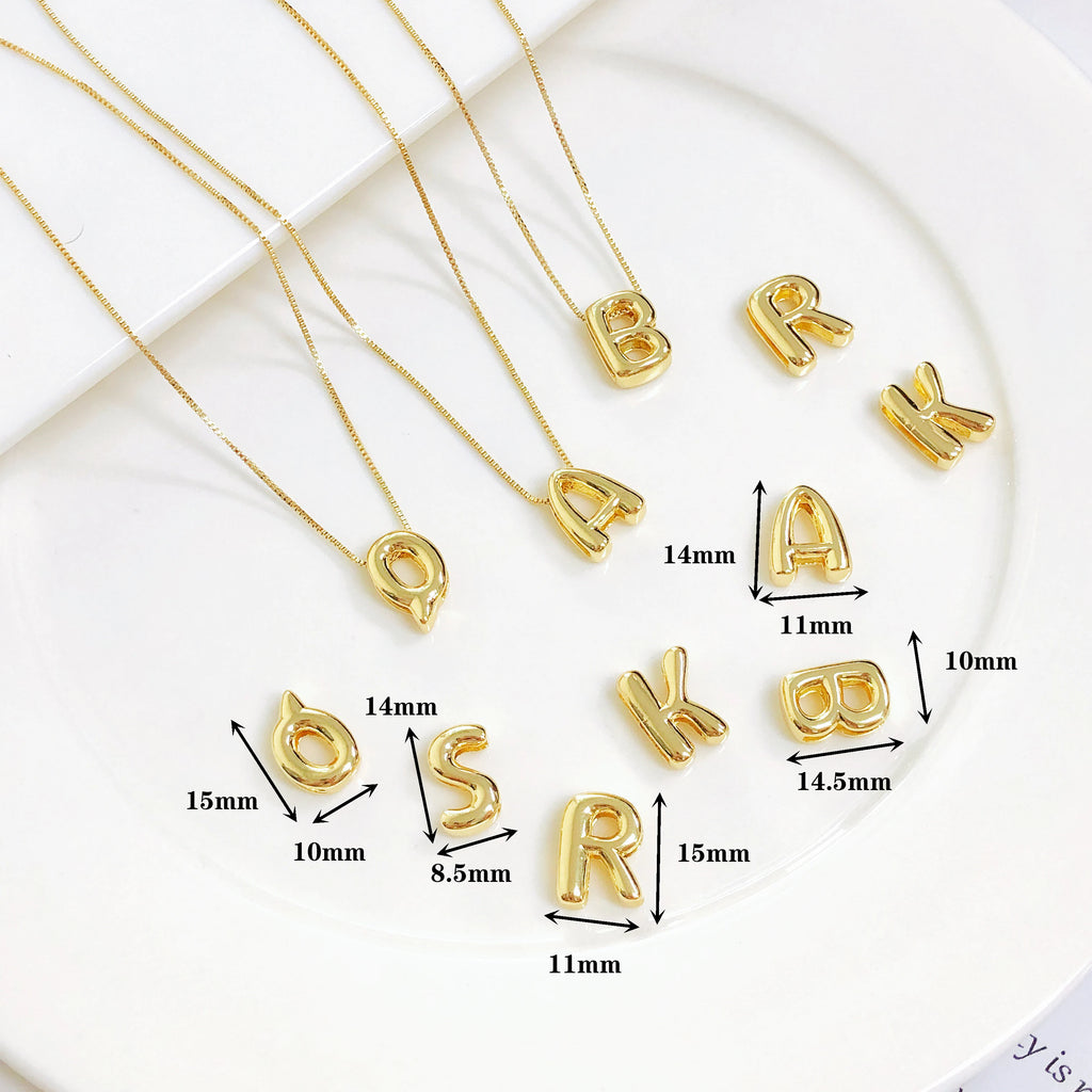 Golden Color Stainless Steel Initial Necklace for Women Girls Chunky Bubble Letter Pendant Necklaces Trendy Collar Jewelry Gift