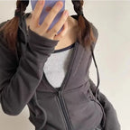 Spicy Girl Style Hooded Cardigan Sweatshirt Women's Spring Autumn Slimming Long Sleeve Cropped Top Trendy Waist-fitted