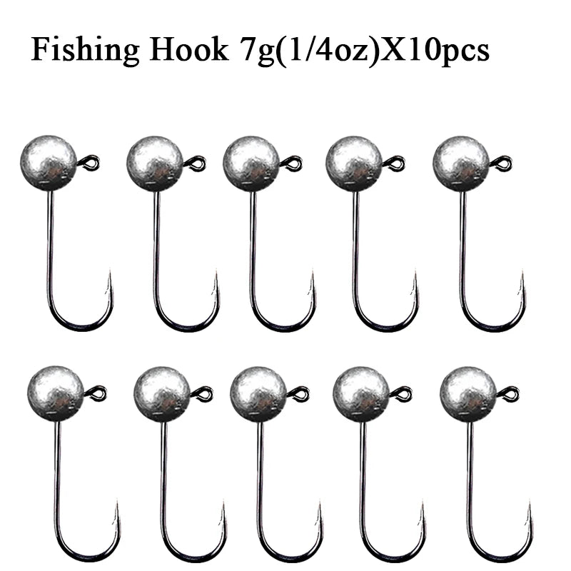 10pcs/lot Jig Head Fishing Hook 1g 2g 3.5g 5g 7g 10g Round Ball Jig Head Fishhook Soft Worm Fishing Accessories
