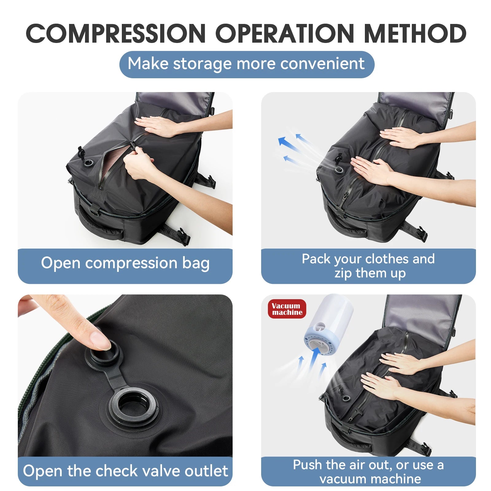 Vacuum Backpack Travel Bag for Men Large Capacity Backpack Business Laptop Backpack Women Men Expandable Backpack School Bag