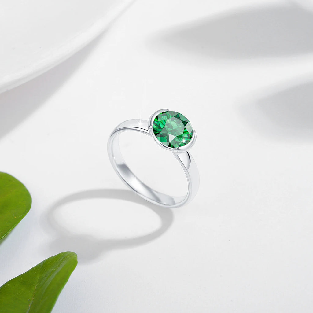 8mm Lab Grown Emerald Ring 925 Sterling Silver Round Cut for Women Men Colorful Rings Engagement Wedding Fine Jewelry