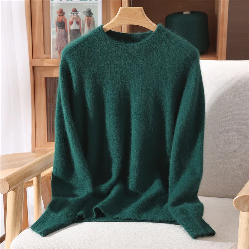 Women's 100% Mink Cashmere Sweater Crewneck Pullover Sweater Fleece Knitted Premium Clothing Winter Warm Long Sleeve Pullover