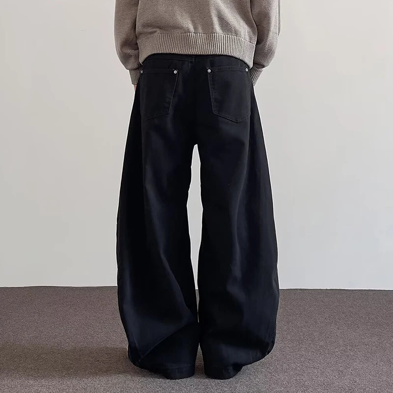 PFNW American Wide-Leg Jeans High Street Versatile Casual Long Men's Pants Solid Color Male Trousers Loose