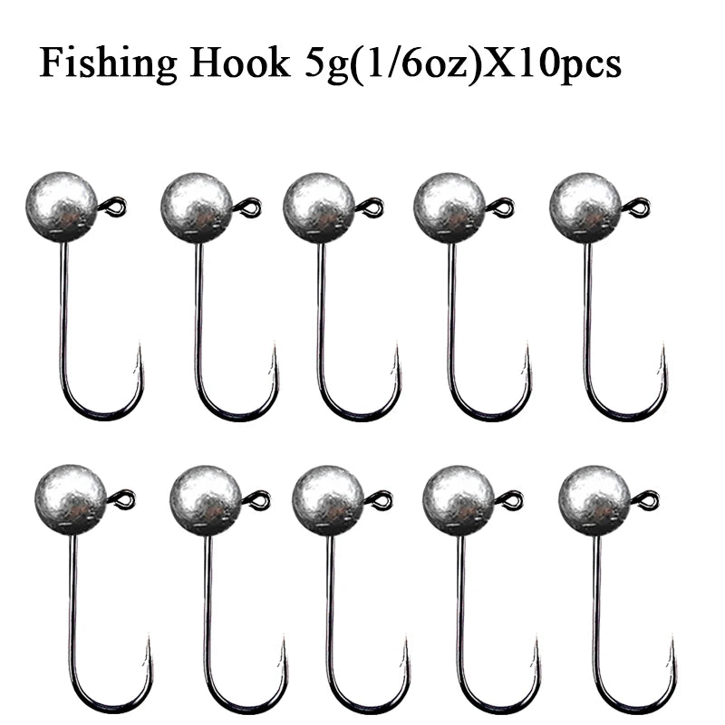 10pcs/lot Jig Head Fishing Hook 1g 2g 3.5g 5g 7g 10g Round Ball Jig Head Fishhook Soft Worm Fishing Accessories