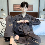Pajamas Suit Men Pure Cotton Long-sleeved Striped Printed Cardigan Sleepwear Winter Soft Breathable Homewear Men Loungewear Set