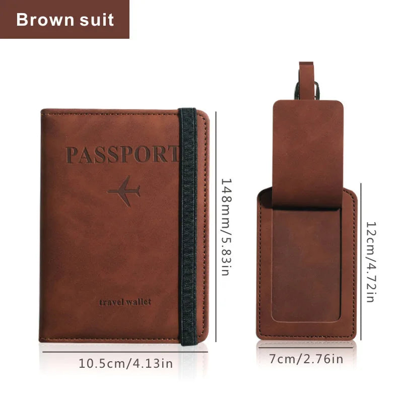Anti-theft RFID Protection PU Leather Passport Holder Multifunctional Document Travel Wallet with Luggage Tag and Boarding Pass