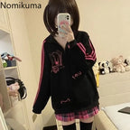 2025 Ropa Mujer Stand Neck Sweatshirts Women Clothing Long Sleeve Casual Anime Print Tops Fashion Japanese Oversized Y2k Hoodies