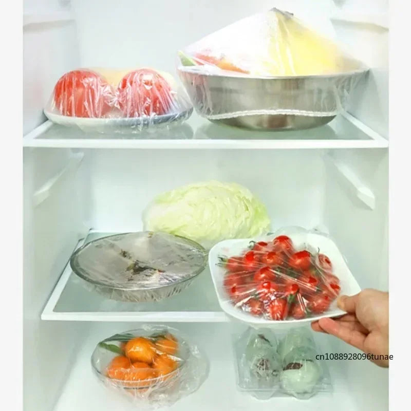 50/100/200PCS Colorful Disposable Food Cover Food Grade Fruit Fresh-keeping Plastic Bag Transparent Plastic Bag Color Cling Film