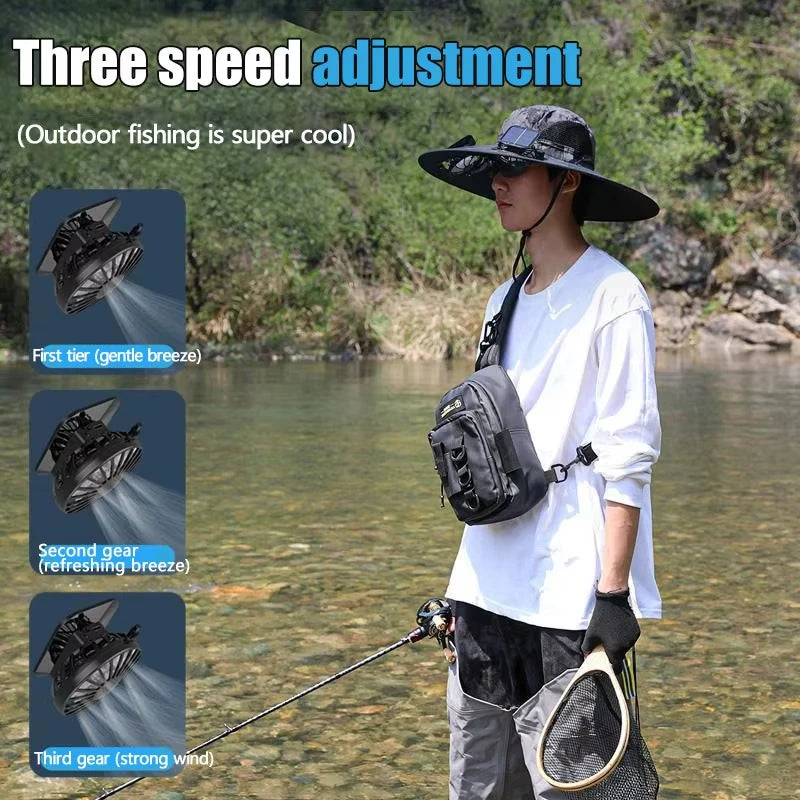Wide Brim Solar Dual Fan Hat Outdoor Camping Fishing Hat Anti-UV Fan Hat for Men Mountain Climbing Sun Protection Fisherman Hat
