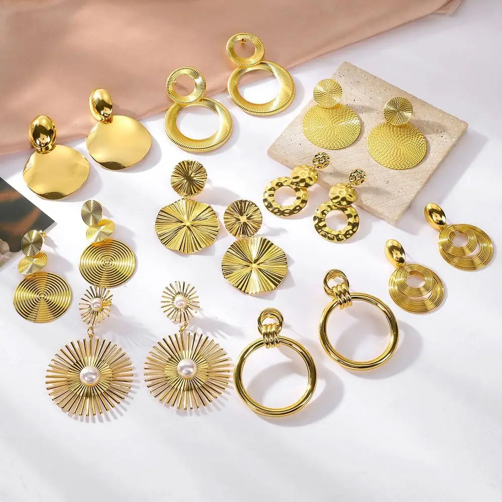 11 Pairs Boho Big Disc Drop Earrings 14K Gold Dangle Earring Round Hammered Statement Earrings For Women Drop Summer Earring