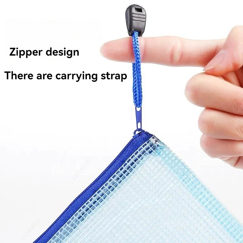 5PCS Stationery Storage Folder File Mesh Zipper Pouch A5 Document Bag Zip File Folders School Office Supplies