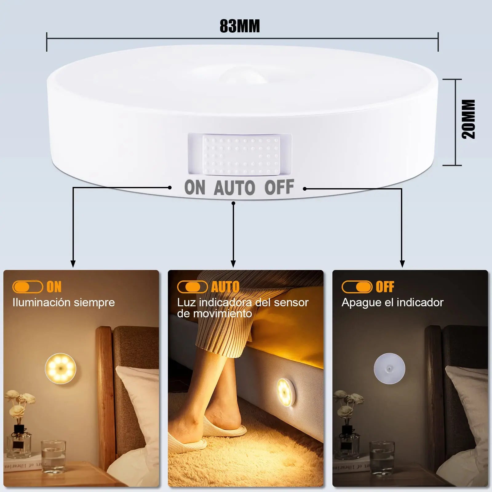 USB Rechargeable LED Night Light with Switch, Motion Sensor Magnetic Wireless Lamp, Warm White No Flicker for Closet Bed Cabinet