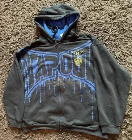 Retro letter hooded sweatshirt jacket for women spring and autumn 2024 new American casual loose fashion retro long-sleeved top