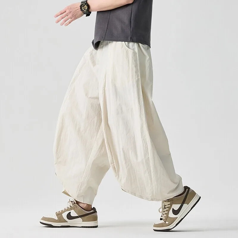 2025 Summer Wide Leg Pants Men sales Casual Pants Japanese Styles Samurai Costume Harun Pants Men Lantern Trousers Sweatpants
