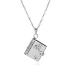 Openable Daughter Book Necklace Stainless Steel Gold Color Message Mini Book Pendant Necklace with Pages of Engraved Information